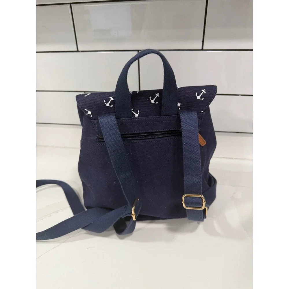 Tommy Hilfiger Mini Backpack Navy Blue Canvas Nautical Anchor Sailboat Print